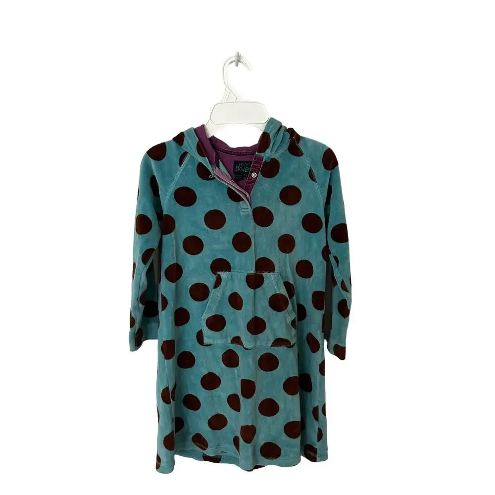 Mini Boden sz 7-8 years hooded blue with brown polka dot hooded dress